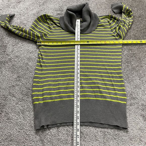 One A Sweater Womens Large Gray Yellow Striped Cowl Neck Long Sleeve Knit Casual - Picture 10 of 12